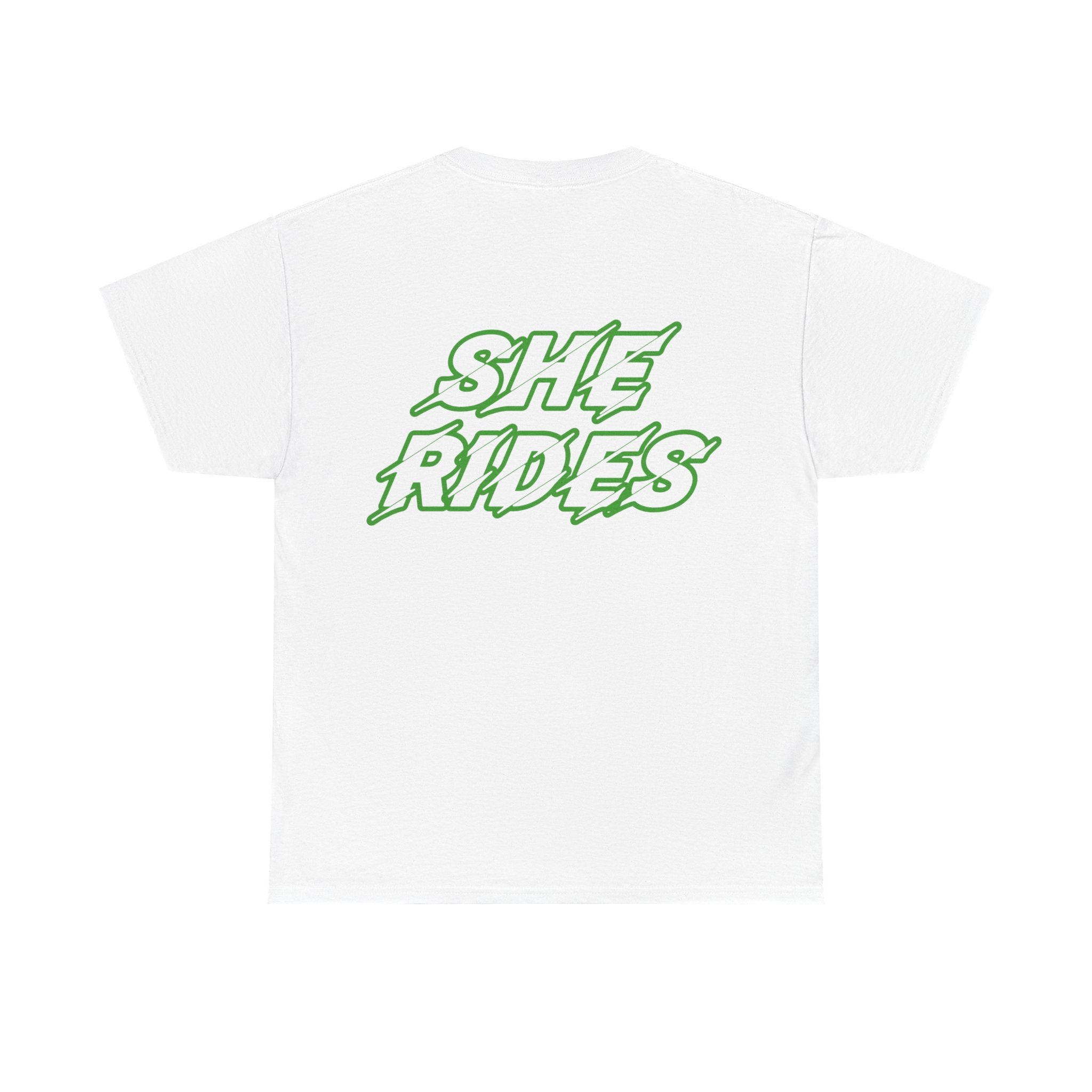 She Rides original T-shirt Green //Bikergirl T-shirt