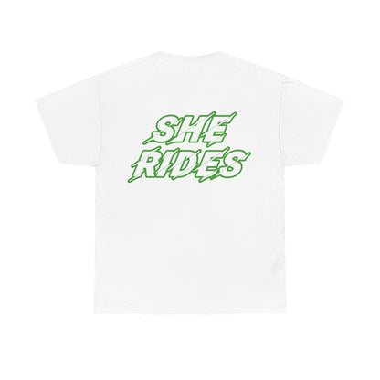 She Rides original T-shirt Green //Bikergirl T-shirt