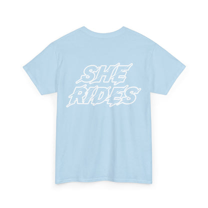 She Rides Original T-shirt Light Pink&Light Blue//Bikergirl T-shirt