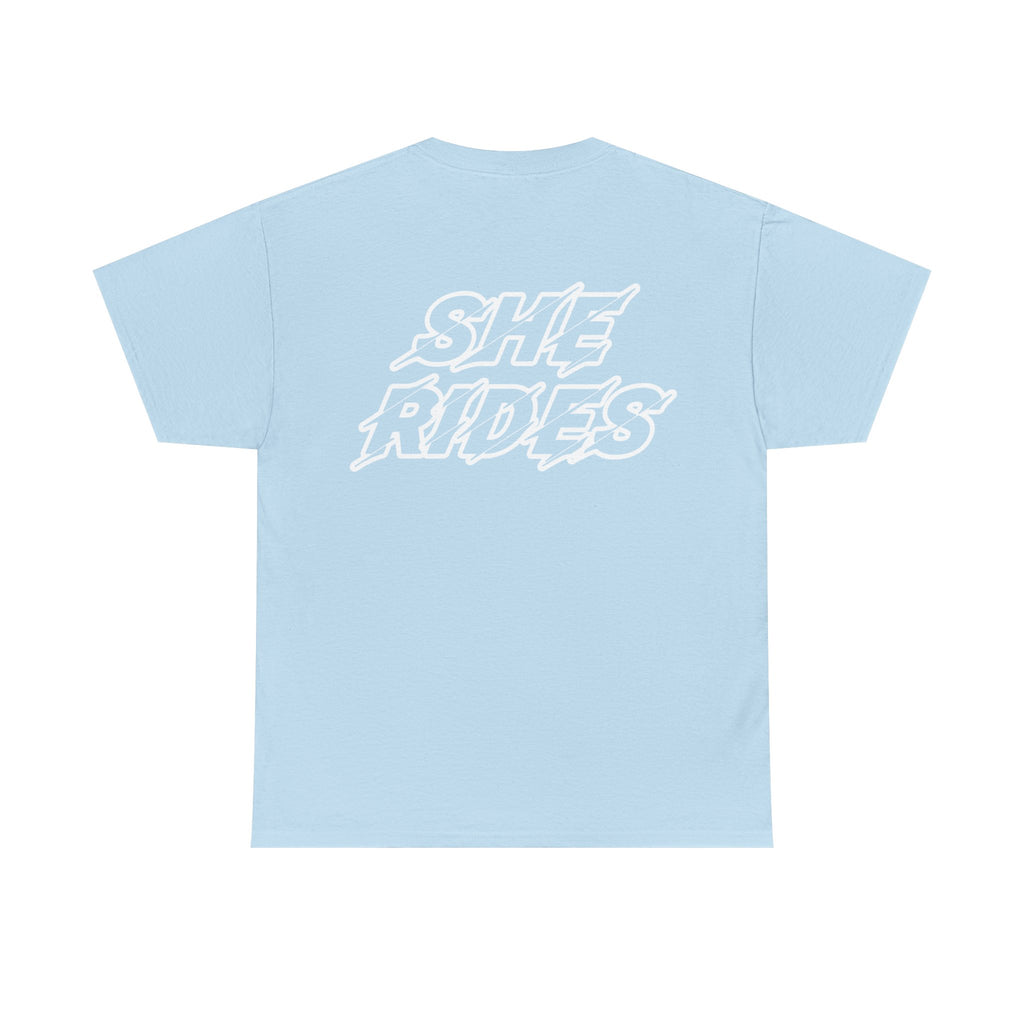 She Rides Original T-shirt Light Pink&Light Blue