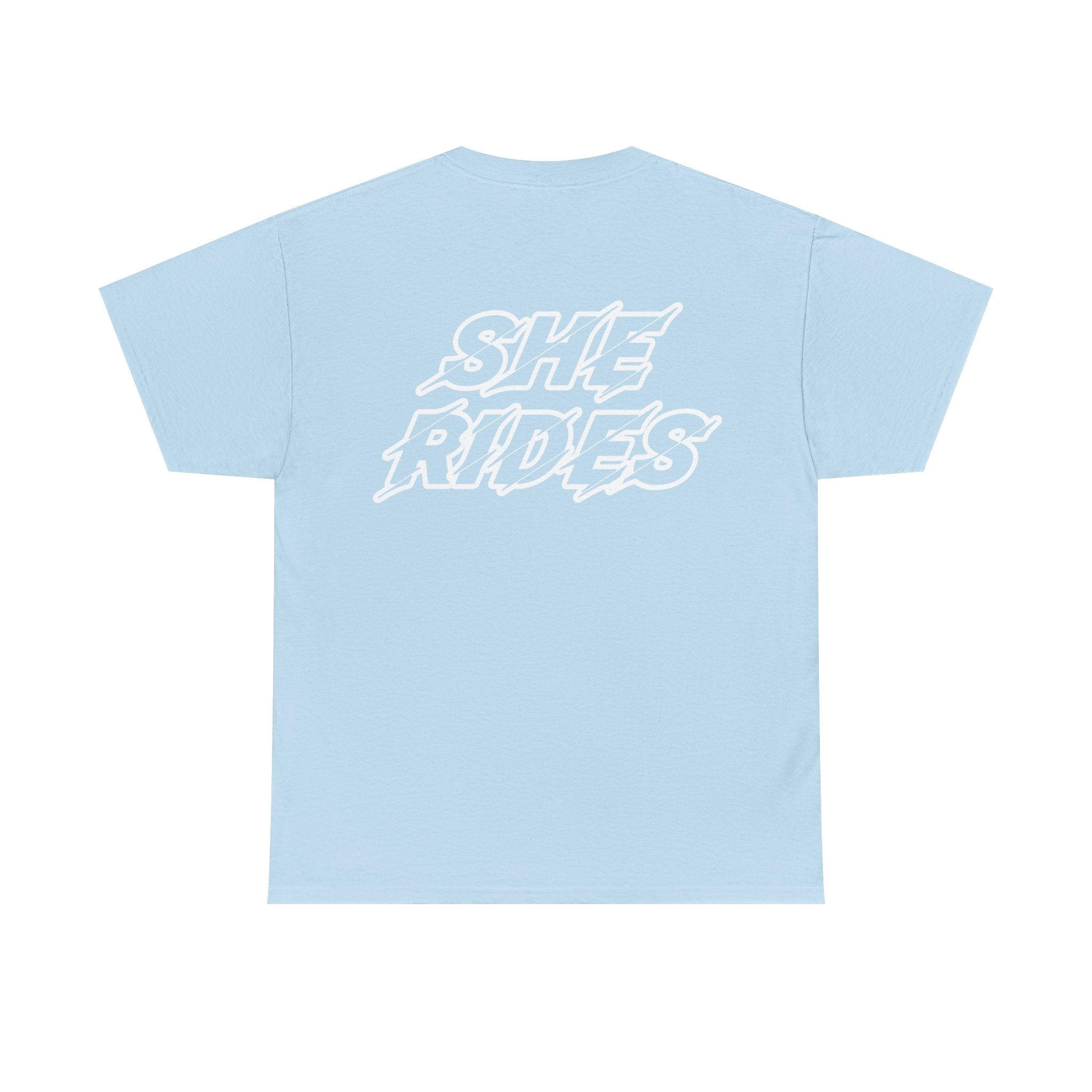 She Rides Original T-shirt Light Pink&Light Blue
