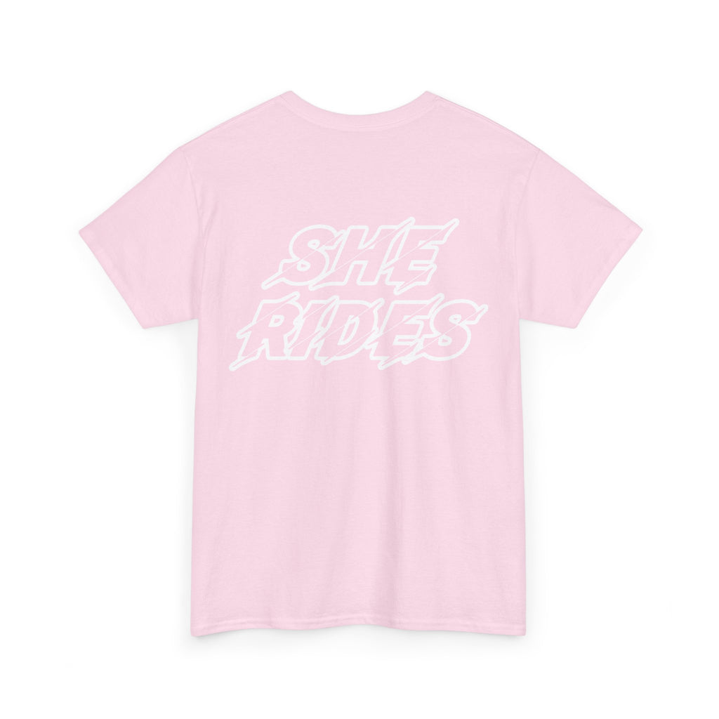 She Rides Original T-shirt Light Pink&Light Blue