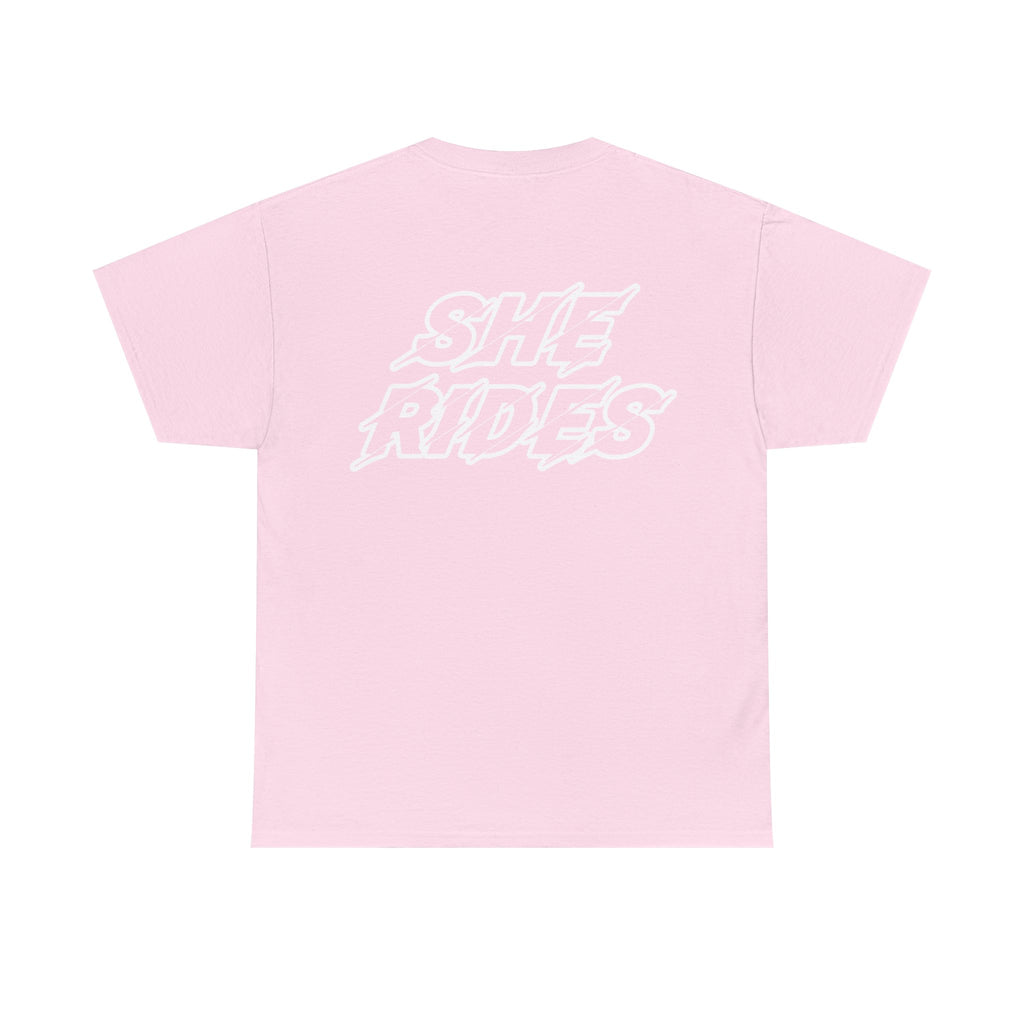 She Rides Original T-shirt Light Pink&Light Blue