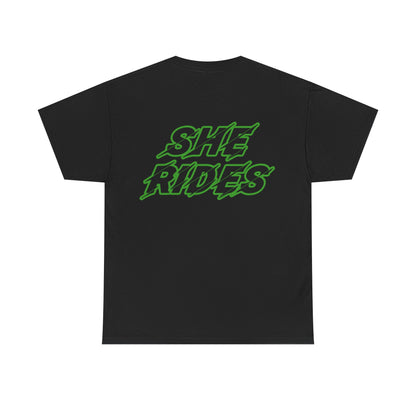 She Rides original T-shirt Green //Bikergirl T-shirt