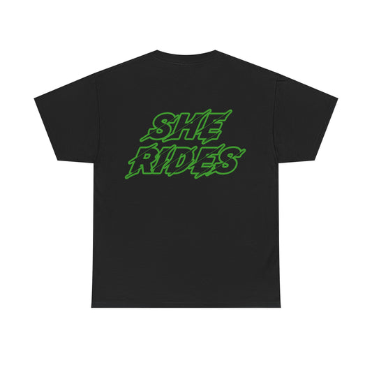 She Rides original T-shirt Groen//Bikergirl T-shirt