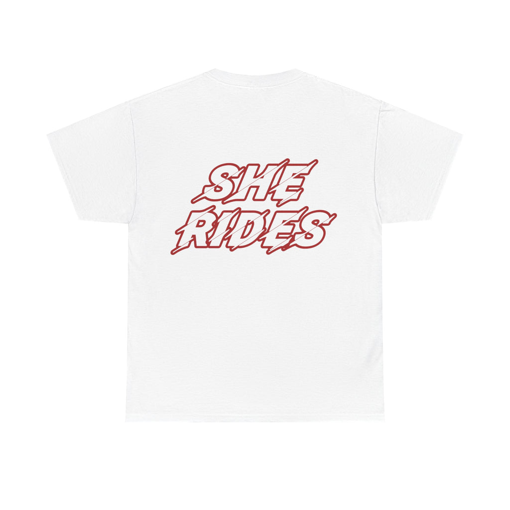 She Rides original T-shirt Red //Bikergirl T-shirt 