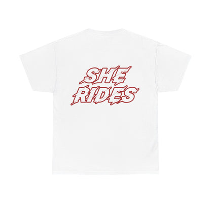 She Rides original T-shirt Rood//Bikergirl T-shirt