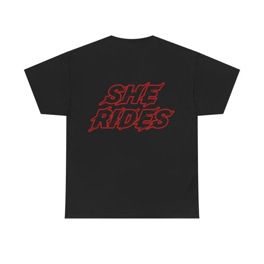 She Rides original T-shirt Rood//Bikergirl T-shirt