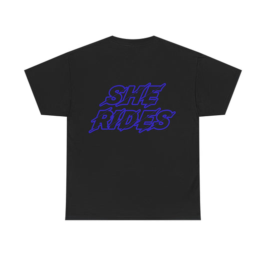 She Rides original T-shirt Blauw//Bikergirl T-shirt