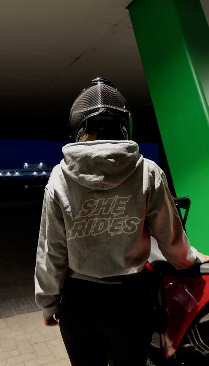 She Rides Original Hoodie Zwart&Wit//Bikergirl Hoodie